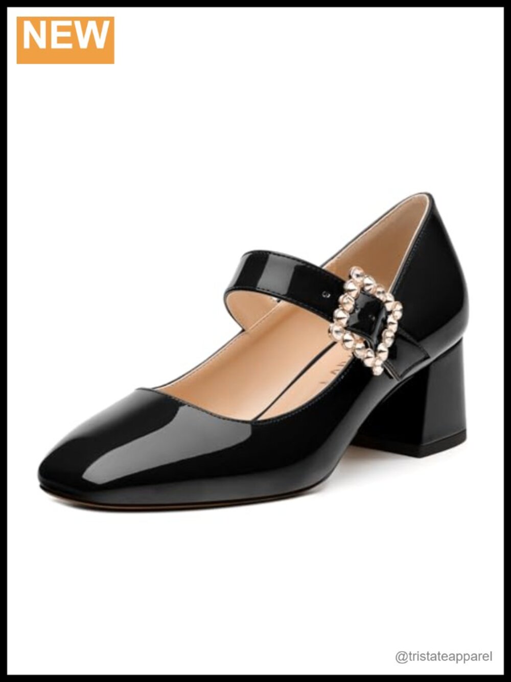 Square Toe Rhinestone Buckle Low Heel Backstrap Pumps for Wedding Party